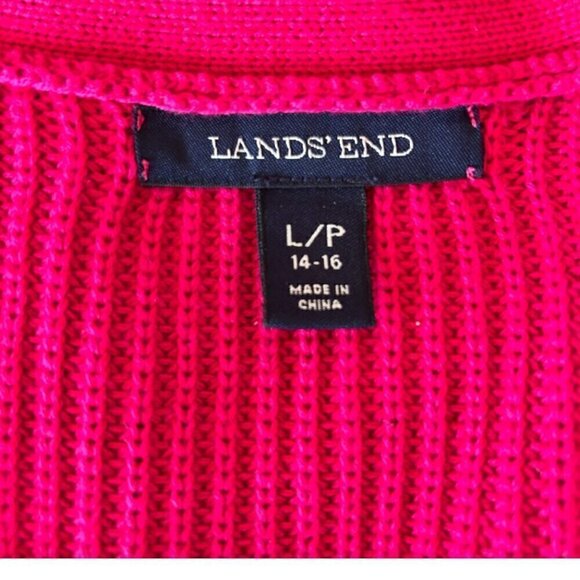 Lands End Cotton Cardigan Sweater Size Large P 14/16 Pink - Picture 5 of 6